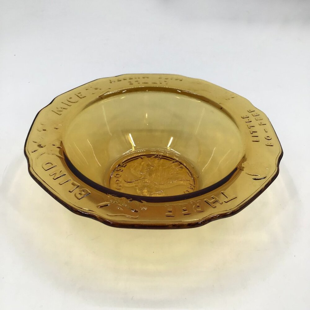 VTG Child's Cereal Bowl Nursery Rhymes Mother Goose Three Blind Mice Amber Glass